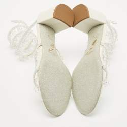 René Caovilla Cream  Leather Crystal Embellished Ankle Wrap Sandals Size 38
