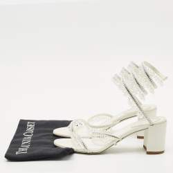 René Caovilla Cream  Leather Crystal Embellished Ankle Wrap Sandals Size 38