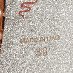 مملوكة مسبقًا Rene Caovilla Gold Snake Embossed and Mesh Crystal Embellished Galaxia Sandals Size 38