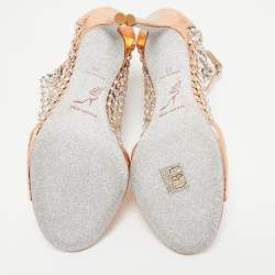 مملوكة مسبقًا Rene Caovilla Gold Snake Embossed and Mesh Crystal Embellished Galaxia Sandals Size 38