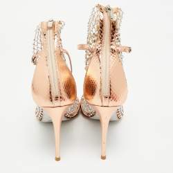 مملوكة مسبقًا Rene Caovilla Gold Snake Embossed and Mesh Crystal Embellished Galaxia Sandals Size 38