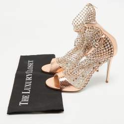 مملوكة مسبقًا Rene Caovilla Gold Snake Embossed and Mesh Crystal Embellished Galaxia Sandals Size 38