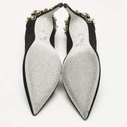 Pre Owned René Caovilla Black Suede Crystal and Pearls Embellished Pumps Size 40