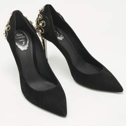 Pre Owned René Caovilla Black Suede Crystal and Pearls Embellished Pumps Size 40