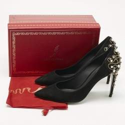 Pre Owned René Caovilla Black Suede Crystal and Pearls Embellished Pumps Size 40