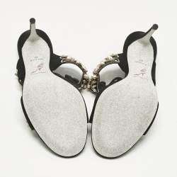 Pre Owned René Caovilla Black Suede Crystal Embellished Slide Sandals Size 41