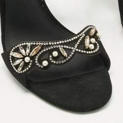 Pre Owned René Caovilla Black Suede Crystal Embellished Slide Sandals Size 41