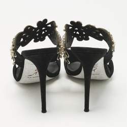 Pre Owned René Caovilla Black Suede Crystal Embellished Slide Sandals Size 41