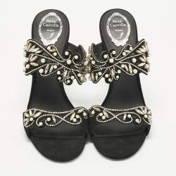Pre Owned René Caovilla Black Suede Crystal Embellished Slide Sandals Size 41