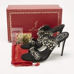Pre Owned René Caovilla Black Suede Crystal Embellished Slide Sandals Size 41