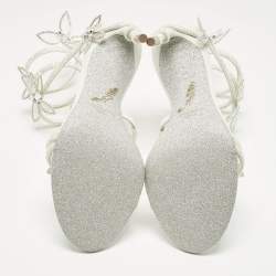 مملوكة مسبقًا René Caovilla White Satin Crystal Embellished Margot Sandals Size 38