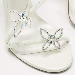 مملوكة مسبقًا René Caovilla White Satin Crystal Embellished Margot Sandals Size 38