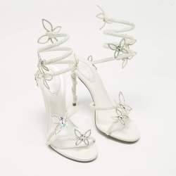 مملوكة مسبقًا René Caovilla White Satin Crystal Embellished Margot Sandals Size 38