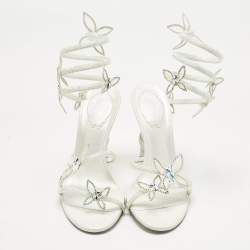 مملوكة مسبقًا René Caovilla White Satin Crystal Embellished Margot Sandals Size 38
