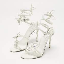 مملوكة مسبقًا René Caovilla White Satin Crystal Embellished Margot Sandals Size 38