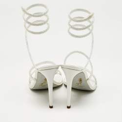 مملوكة مسبقًا René Caovilla White Satin Cleo Crystals Sandals Size 39