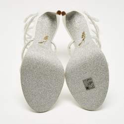 مملوكة مسبقًا René Caovilla White Satin Cleo Crystals Sandals Size 39