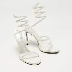مملوكة مسبقًا René Caovilla White Satin Cleo Crystals Sandals Size 39