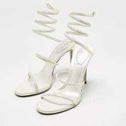 مملوكة مسبقًا René Caovilla White Satin Cleo Crystals Sandals Size 39
