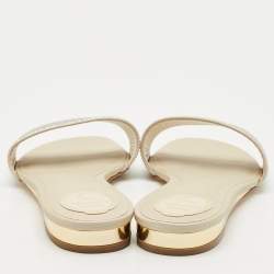 Pre Owned René Caovilla Light Gold Satin Crystals Embellished Flat Slides Size 41