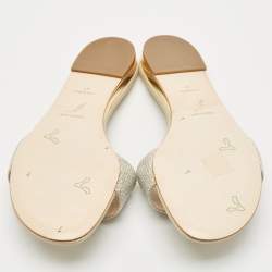 Pre Owned René Caovilla Light Gold Satin Crystals Embellished Flat Slides Size 41