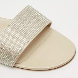 Pre Owned René Caovilla Light Gold Satin Crystals Embellished Flat Slides Size 41