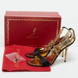 Pre Owned René Caovilla Black Satin Crystal Embellished Ankle Strap Sandals Size 39.5