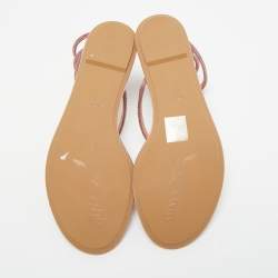 Pre Owned René Caovilla Pink Satin Cleo Ankle Wrap Flat Sandals Size 35