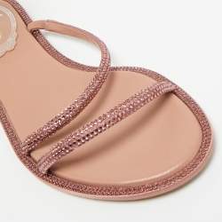 Pre Owned René Caovilla Pink Satin Cleo Ankle Wrap Flat Sandals Size 35