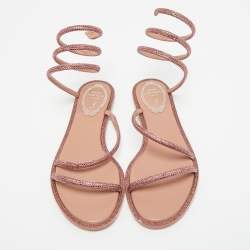 Pre Owned René Caovilla Pink Satin Cleo Ankle Wrap Flat Sandals Size 35
