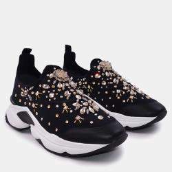 مملوكة مسبقًا Rene Caovilla Fabric Crystal Black Leather Sneakers