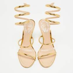 مملوكة مسبقًا René Caovilla Cleo Size 37 Gold Foil Leather Ankle Wrap Sandals