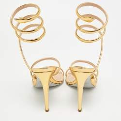 مملوكة مسبقًا René Caovilla Cleo Size 37 Gold Foil Leather Ankle Wrap Sandals