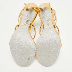 مملوكة مسبقًا René Caovilla Cleo Size 37 Gold Foil Leather Ankle Wrap Sandals