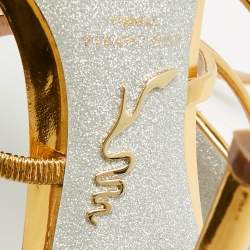مملوكة مسبقًا René Caovilla Cleo Size 37 Gold Foil Leather Ankle Wrap Sandals