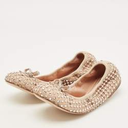 مملوكة مسبقًا حذاء باليرينا فلات مرصع بأحجار الراين بني جلد رينيه كوفيلّا سكرانش مقاس 38