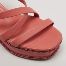 Pre Owned René Caovilla Size 37 Pink Leather Wedge Sandals