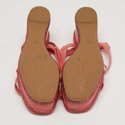 Pre Owned René Caovilla Size 37 Pink Leather Wedge Sandals
