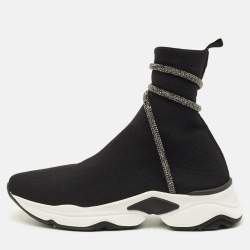 مملوكة مسبقًا René Caovilla Cleo Running Size 42 Black Knit Fabric High Top Sneakers