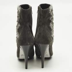 Pre Owned René Caovilla Size 40 Grey Fur And Suede Ankle Boots