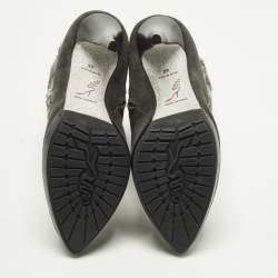Pre Owned René Caovilla Size 40 Grey Fur And Suede Ankle Boots
