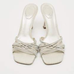 مملوكة مسبقًا René Caovilla Opal Strass Size 39 Cream Fabric Suede Crystal Embellished Slide Sandals