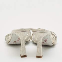 مملوكة مسبقًا René Caovilla Opal Strass Size 39 Cream Fabric Suede Crystal Embellished Slide Sandals