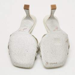 مملوكة مسبقًا René Caovilla Opal Strass Size 39 Cream Fabric Suede Crystal Embellished Slide Sandals