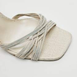 مملوكة مسبقًا René Caovilla Opal Strass Size 39 Cream Fabric Suede Crystal Embellished Slide Sandals