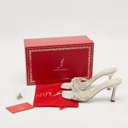 مملوكة مسبقًا René Caovilla Opal Strass Size 39 Cream Fabric Suede Crystal Embellished Slide Sandals