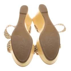 Pre Owned René Caovilla Beige Crystal Embellished Laser Cut Suede Wedge Slides Size 40