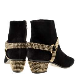 René Caovilla Black Suede Crystal Embellished Pointed Toe Ankle Boots Size 40