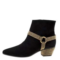 René Caovilla Black Suede Crystal Embellished Pointed Toe Ankle Boots Size 40