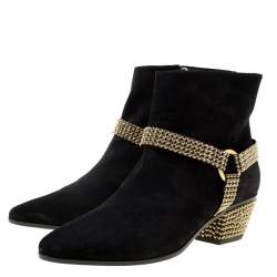 René Caovilla Black Suede Crystal Embellished Pointed Toe Ankle Boots Size 40
